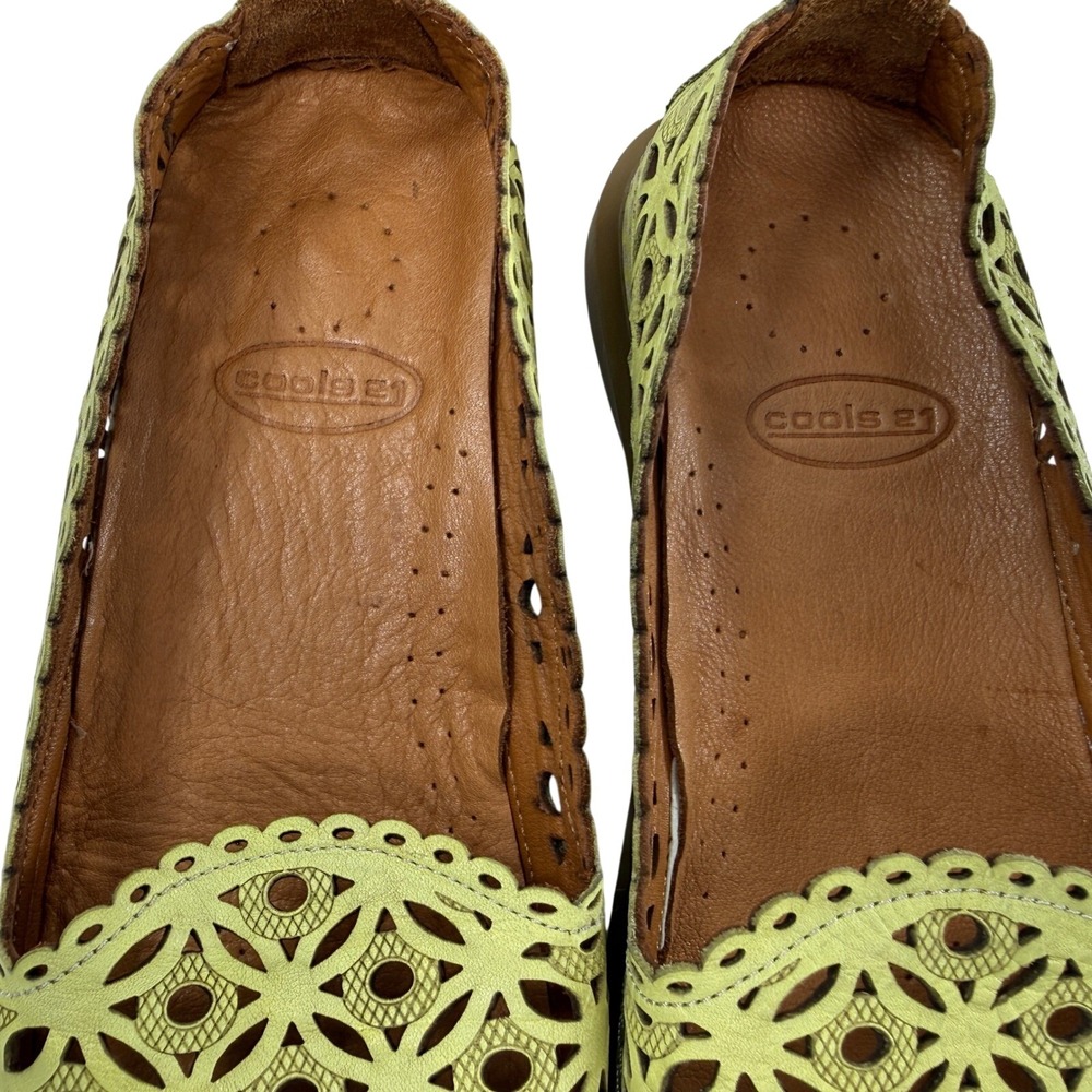 Women’s Laser-Cut Green Slip-On Flats - Picture 5 of 9